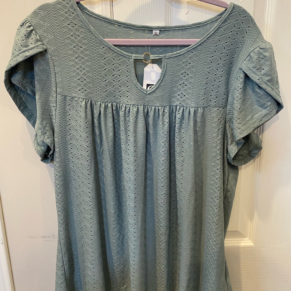 Green Pleated Flutter Sleeve Blouse